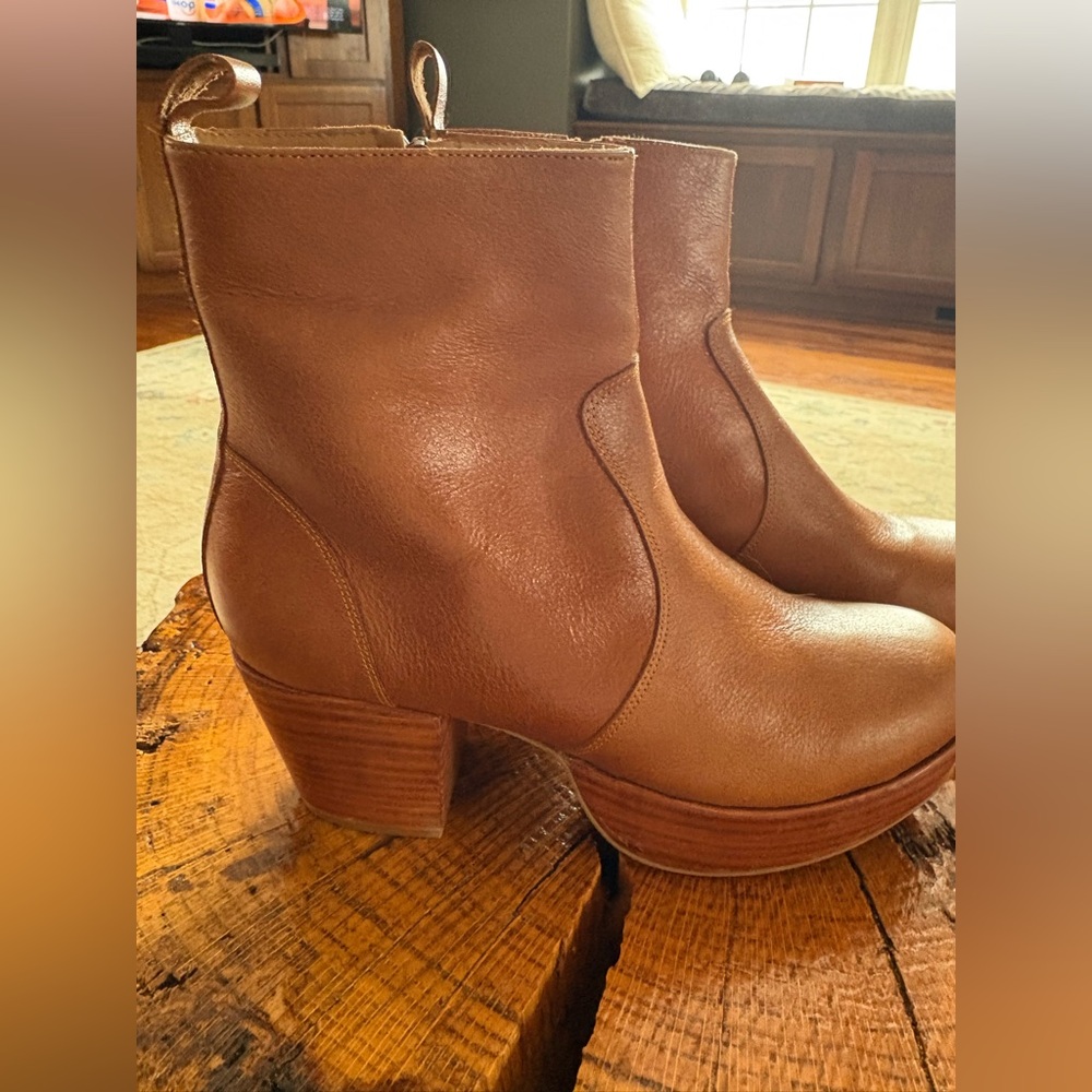 Fortress Charli Platform Clog Boot Brown Leather Ankle Boots